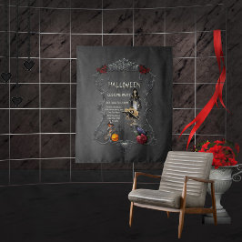 Tapiz Pequeña bruja de esqueleto y cuervo