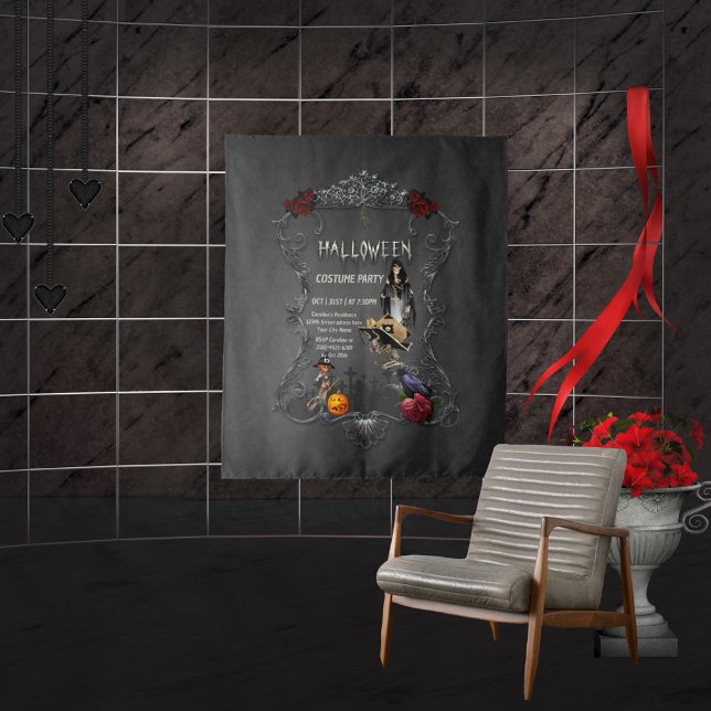 Tapiz Pequeña bruja de esqueleto y cuervo (Subido por el creador)