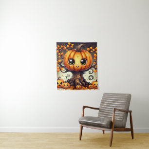 Tapiz Pequeño árbol de calabaza de Halloween