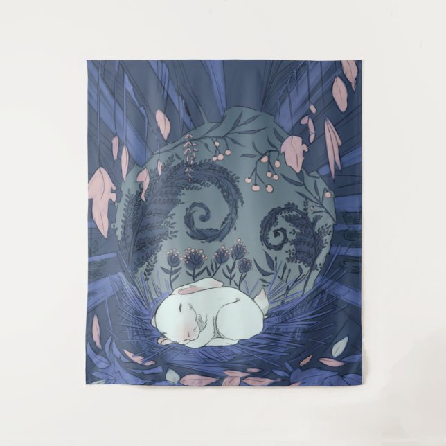 Tapiz Pequeño Conejo Blanco Dormido (Anverso)