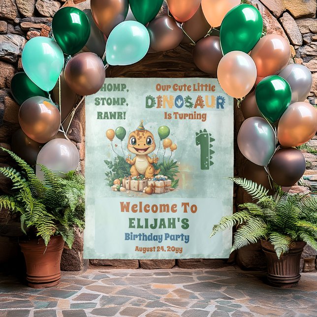 Tapiz Pequeño niño de dinosaurio lindo primer Fiesta de  (Cute Little Dinosaur Boy 1st Birthday Party Tapestry)