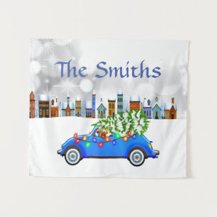 Tapiz Pequeño Personalizado de Navidades de coches y árb
