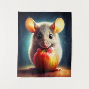 Tapiz Pequeño ratón lindo con arte de cocina de manzana