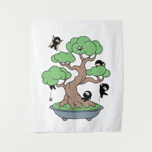 Tapiz Pequeños Ninjas en el árbol Bonsai