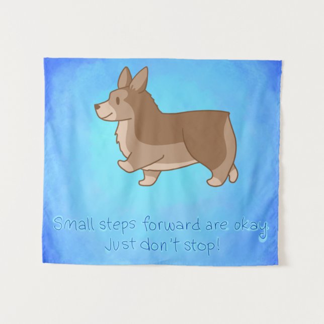 Tapiz "Pequeños pasos adelante" Corgi Inspirador (Anverso (horizontal))