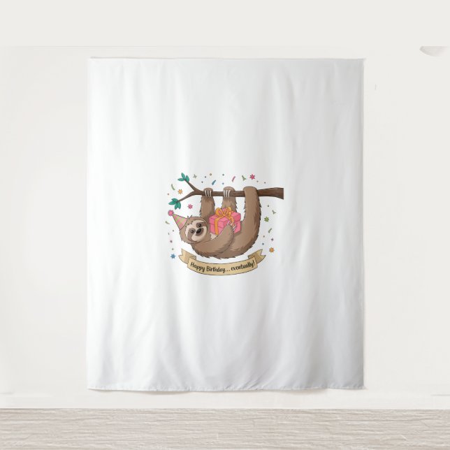 Tapiz Perezoso Divertido Lindo Feliz Cumpleaños (Anverso)