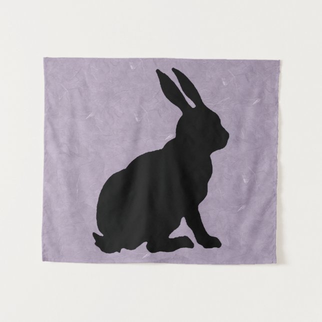 Tapiz Perfil lateral Silueta Negra Sitting Bunny Purple (Anverso (horizontal))