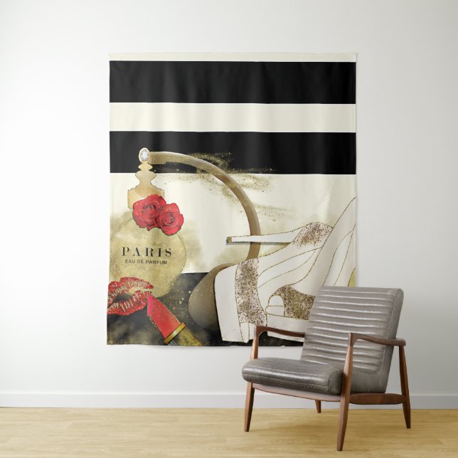 Tapiz Perfume París Rosas Tacones y Pintalabios (In situ)