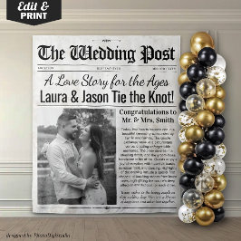 Tapiz Periódico de Bodas Personalizado como Fondo con Fo