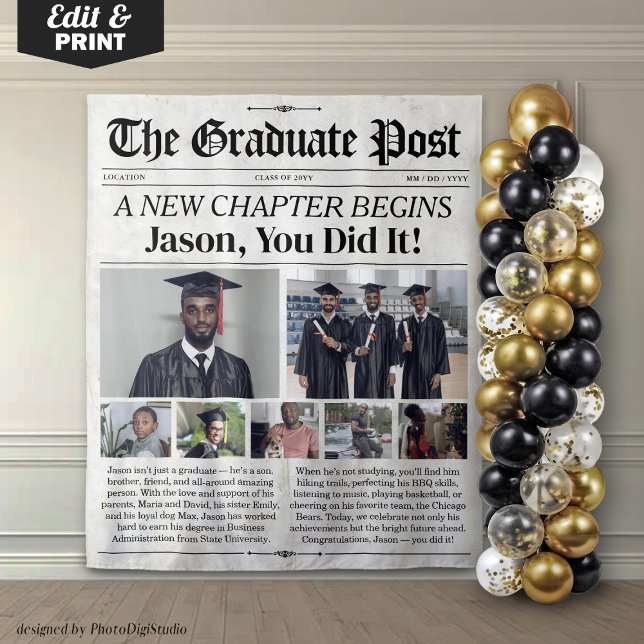 Tapiz Periódico Personalizado de Graduación Estandarte d (Custom Graduation Newspaper Graduate Banner Party Tapestry
)