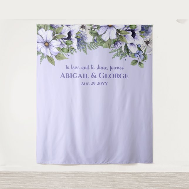 Tapiz Periwinkle Florals Foto Boda de fondo de pared (Anverso)