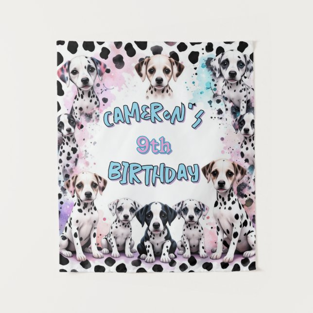 Tapiz Perrito Dalmatés Adorable Cumpleaños Acuarela (Anverso)