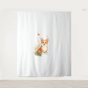Tapiz Perro Akita con flor y camiseta con mariposa