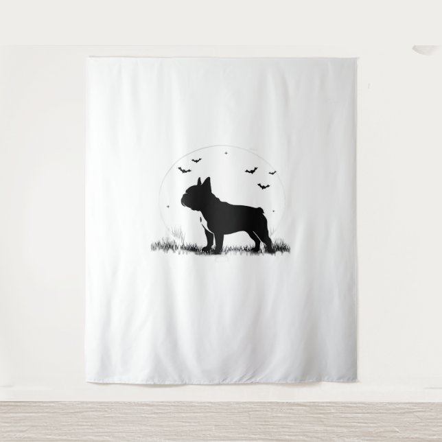 Tapiz Perro Bulldog francés - Halloween Moon Silhouette  (Anverso)