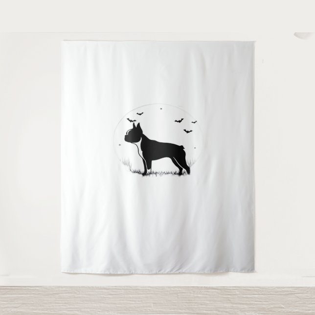 Tapiz Perro de Boston Terrier - Halloween Moon Silhouett (Anverso)