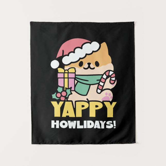 Tapiz Perro de Navidades Cuadros - Yappy Howlidays (Anverso)