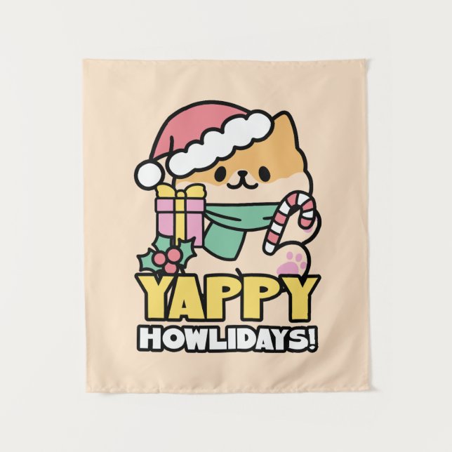 Tapiz Perro de Navidades Cuadros - Yappy Howlidays (Anverso)