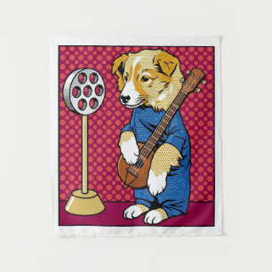 Tapiz Perro de Pop Art tocando instrumento Retro Cómic