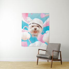 Tapiz Perro esponjoso con Gorra blanco