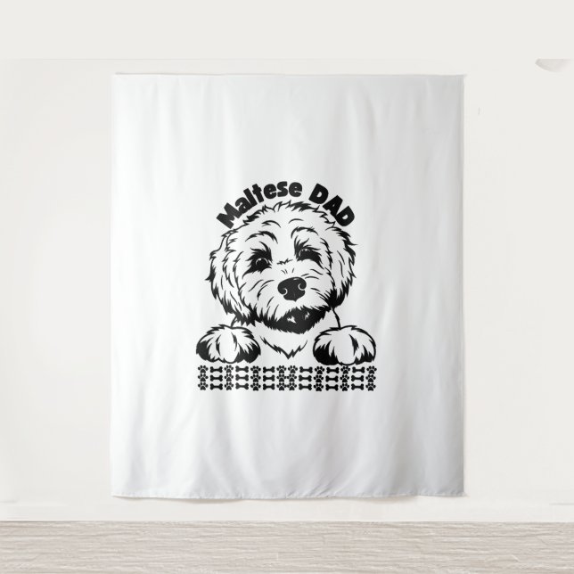 Tapiz Perro maltés de diseño blanco y negro (Anverso)