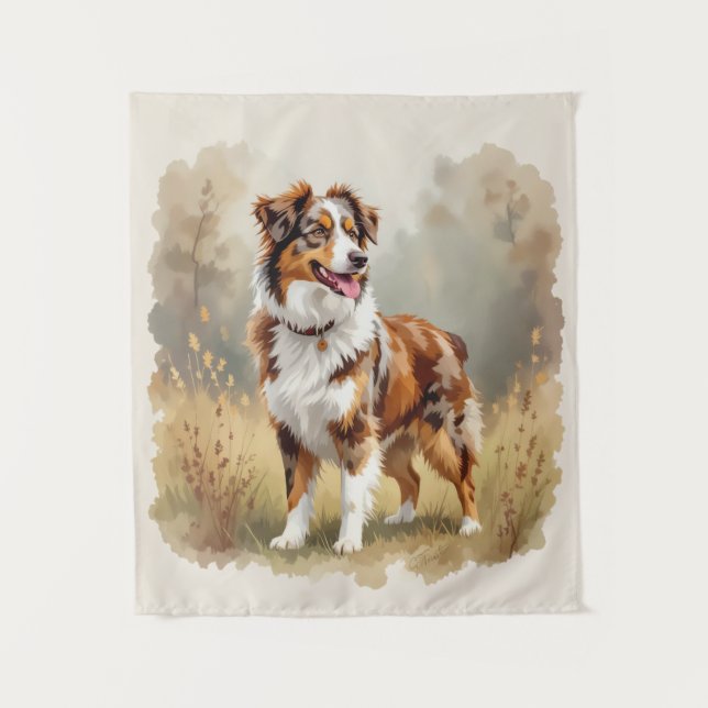 Tapiz Perro Pastor Australiano Merle Rojo Aussie (Anverso)