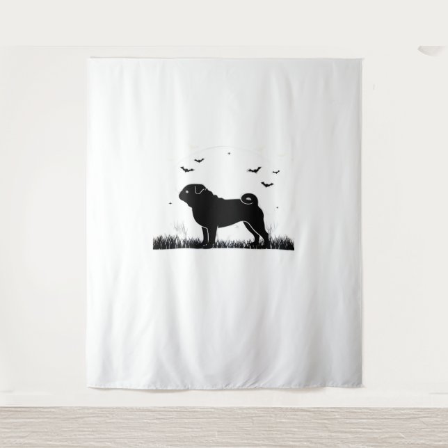 Tapiz Perro Pug - Halloween Moon Silhouette Classic T-Sh (Anverso)