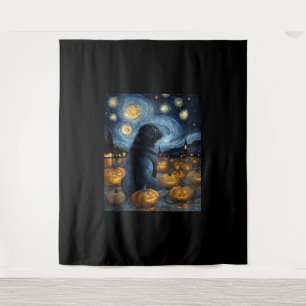 Tapiz Perro Pug negro de la noche estrellada de van gogh