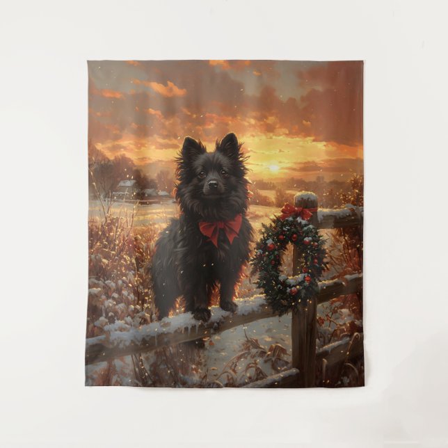Tapiz Perro Schipperke Atardecer Invernal Rústico (Anverso)