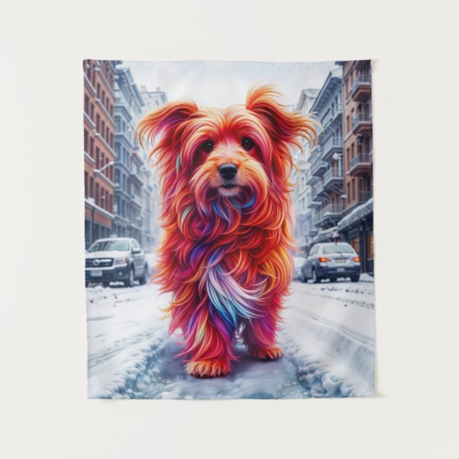 Tapiz Perro sin hogar en una velada urbana fría y nevada (Anverso)