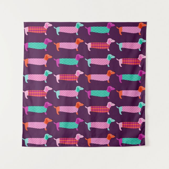 Tapiz Perros De Dachshund: Patrón Cuto Sin Marea. (Anverso)