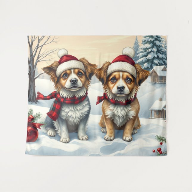 Tapiz Perros pequeños con atuendo de invierno precoz e i (Anverso (horizontal))