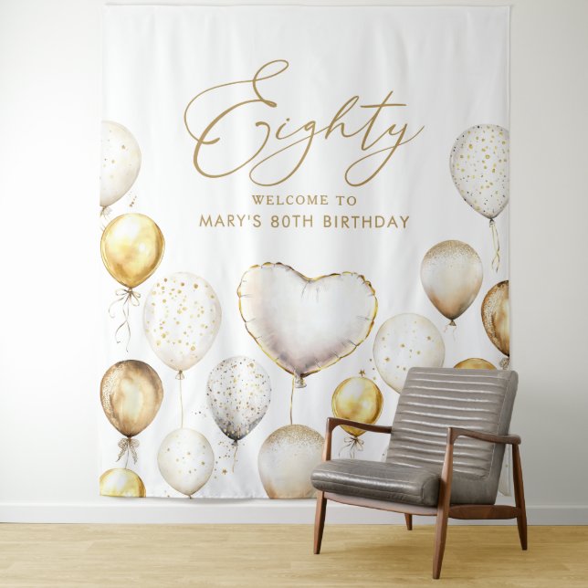 Tapiz Personalised 80th Birthday Script Gold Balloon (In situ)