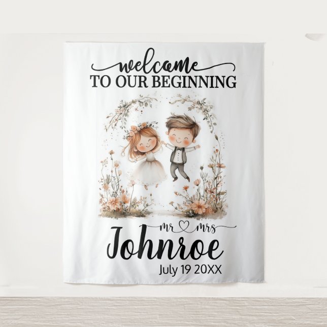 Tapiz Personalizable Boda de fondo caprichoso (Anverso)