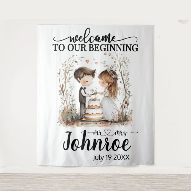 Tapiz Personalizable Boda de fondo caprichoso (Anverso)