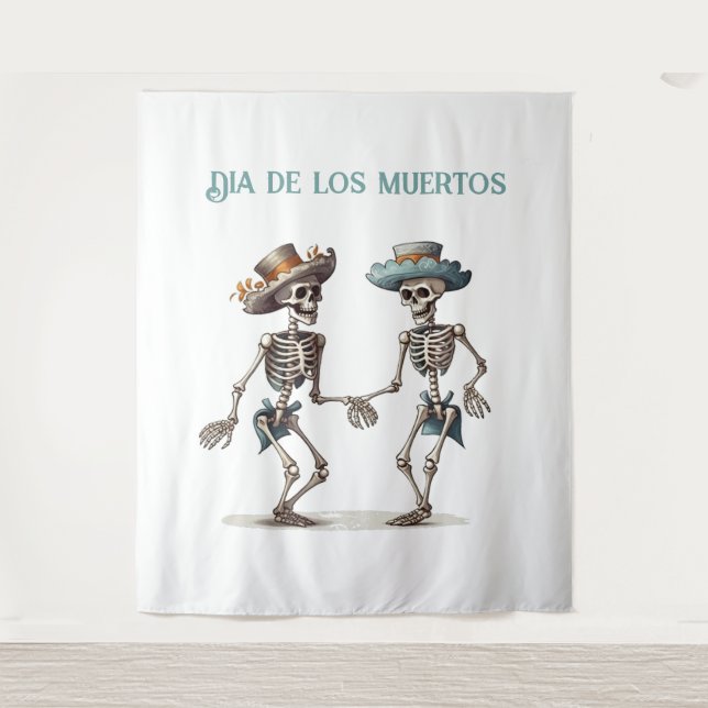 Tapiz Personalizable de esqueletos bailarines de Dia de  (Anverso)