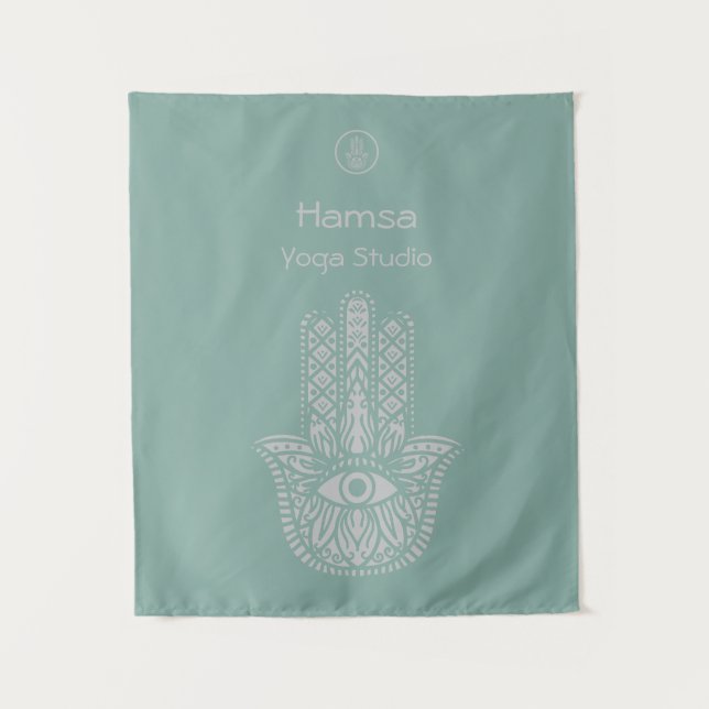 Tapiz Personalizable Hamsa del Estudio de Yoga Verde Sea (Anverso)