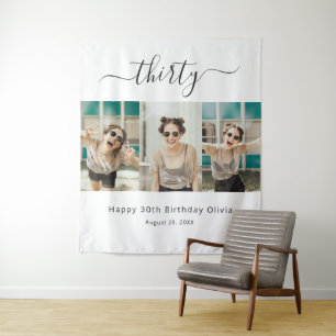 Tapiz Personalizado 3 Foto Feliz cumpleaños número 30