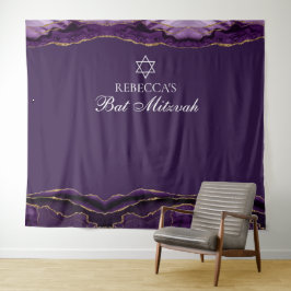 Tapiz Personalizado Bat Mitzvah Fiesta Purple Gold Photo