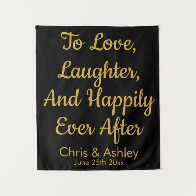 Tapiz Personalizado Black and Gold Boda Photo Booth Prop (Anverso)