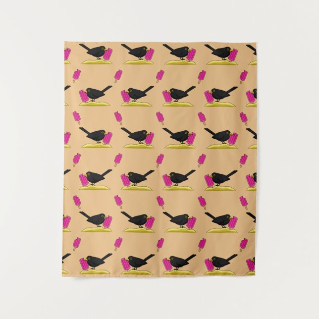 Tapiz Personalizado Blackbird Comer Un Patrón De Helado  (Anverso)