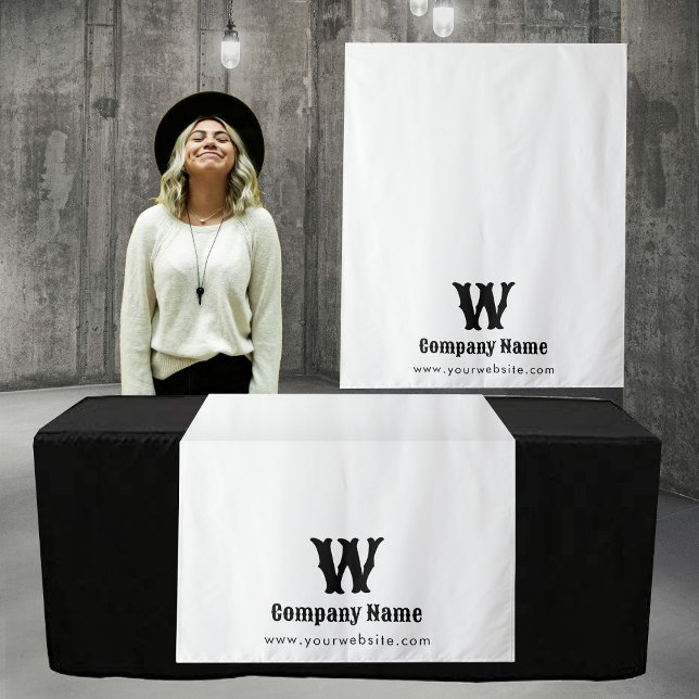 Tapiz Personalizado Business Table Runner Banner White R (Custom Business Table Runner Banner White Retro Tapestry)