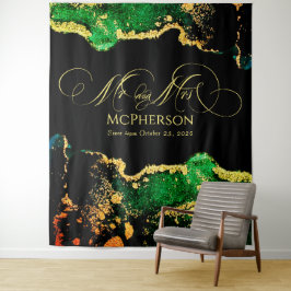 Tapiz Personalizado caligrafía de oro foto de Boda negro