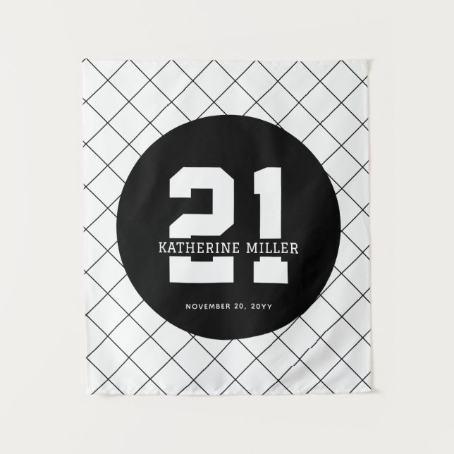 Tapiz Personalizado Cumpleaños 21 Moderno y Elegante   (Anverso)