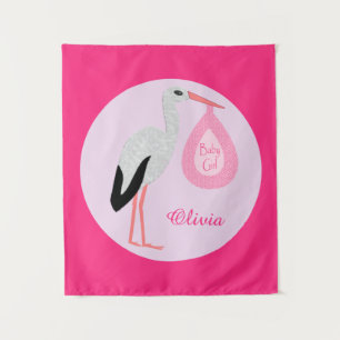 Tapiz Personalizado de cigüeñas bebé rosada bonito