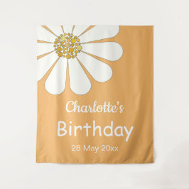 Tapiz Personalizado de Flor de Daisy Moderno Retro Blanc