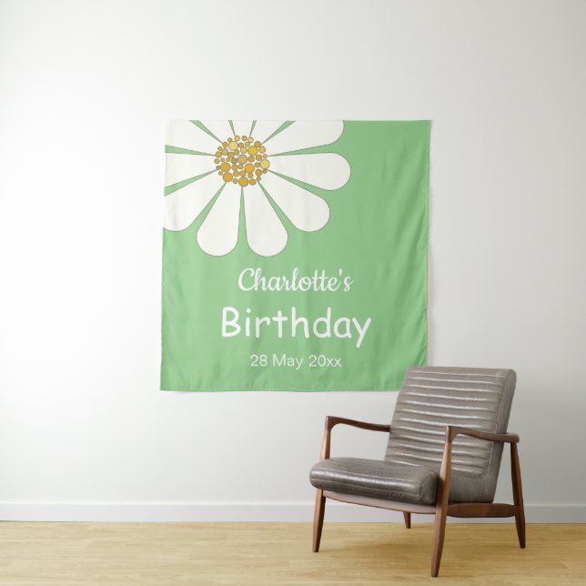 Tapiz Personalizado de Flor de Daisy Moderno Retro Blanc (In situ)