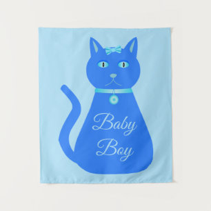 Tapiz Personalizado de gato de niño pequeño azul