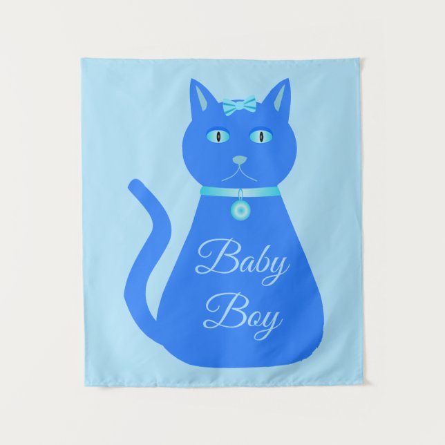 Tapiz Personalizado de gato de niño pequeño azul (Anverso)
