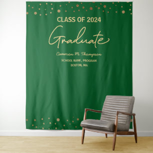 Tapiz Personalizado de graduación de Green Gold Class 20