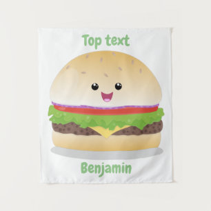 Tapiz Personalizado de hamburguesa kawaii feliz